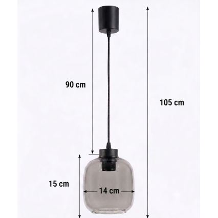 BRILAGI - RETRO GLASS LED Cable Pendant 1xE27/60W/230V Ø 14 cm Black/Smoke Grey