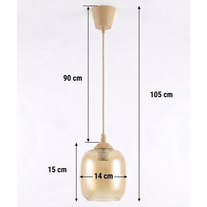 BRILAGI - RETRO GLASS LED pendant light on cable 1xE27/60W/230V Ø 14 cm beige/smoked brown