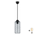 BRILAGI - RETRO GLASS cable-suspended LED pendant 1x E27/60W/230V Ø 14 cm black/smoked grey