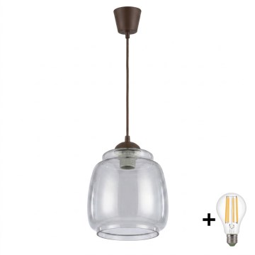 BRILAGI - RETRO GLASS Cable-Suspended LED Pendant 1xE27/60W/230V Ø 26 cm Brown/Smoked Grey