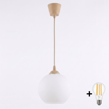 BRILAGI - RETRO GLASS LED cable pendant, 1x E27/60W/230V, Ø 15 cm, beige/white