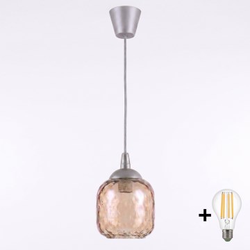 BRILAGI - RETRO GLASS LED Cable Pendant 1xE27/60W/230V dia. 14 cm silver/smoky brown