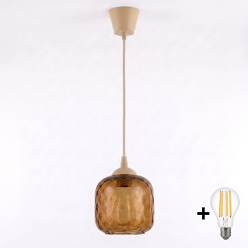 BRILAGI - RETRO GLASS LED Cable Pendant 1xE27/60W/230V Ø 14 cm Beige/Smoked Brown