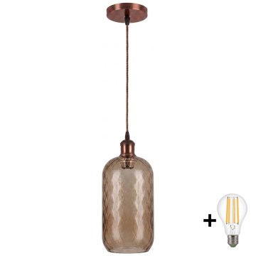 BRILAGI - RETRO GLASS LED Cable Pendant 1xE27/60W/230V Ø 14 cm Copper/Smoked Brown