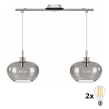 BRILAGI - RETRO GLASS LED Cable Pendant 2xE27/60W/230V Matte Chrome/Smoked Grey
