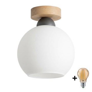 BRILAGI - RETRO GLASS LED Ceiling Light 1xE27/60W/230V Ø 15 cm Oak/White