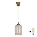 BRILAGI - RETRO GLASS LED corded pendant light, 1x E27/60W/230V, Ø 14 cm, brown/smoked gray