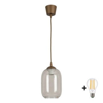 BRILAGI - RETRO GLASS LED corded pendant light, 1x E27/60W/230V, Ø 14 cm, brown/smoked gray