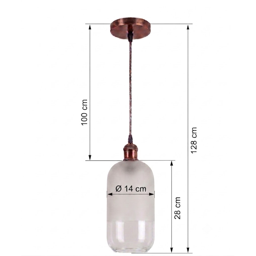 BRILAGI - RETRO GLASS LED pendant lamp on cable, 1x E27/60W/230V, Ø 14 cm, copper/white