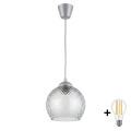 BRILAGI - RETRO GLASS LED pendant lamp on cable 1x E27/60W/230V, Ø 25 cm, silver/smoked grey