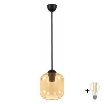 BRILAGI - RETRO GLASS LED pendant lamp on cable, 1xE27/60W/230V, Ø 14 cm, black/smoked brown