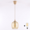 BRILAGI - RETRO GLASS LED pendant light on cable 1xE27/60W/230V Ø 14 cm beige/smoked brown