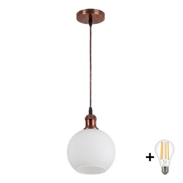 BRILAGI - RETRO GLASS LED pendant light on cable 1xE27/60W/230V Ø 15 cm copper/white