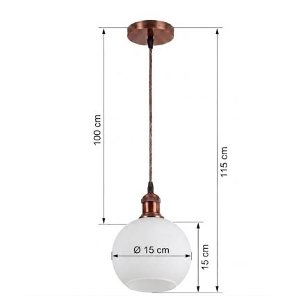 BRILAGI - RETRO GLASS LED pendant light on cable 1xE27/60W/230V Ø 15 cm copper/white