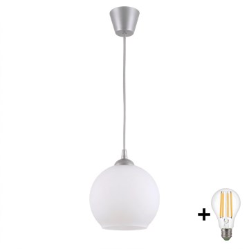 BRILAGI - RETRO GLASS LED pendant light on cable 1xE27/60W/230V Ø 15 cm silver/white
