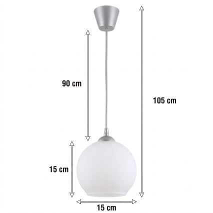 BRILAGI - RETRO GLASS LED pendant light on cable 1xE27/60W/230V Ø 15 cm silver/white