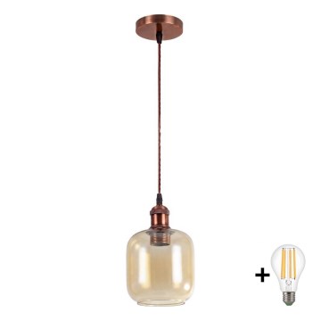 BRILAGI - RETRO GLASS LED Pendant on Cable 1xE27/60W/230V Ø 14 cm Copper/Smoked Brown