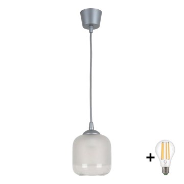 BRILAGI - RETRO GLASS LED pendant on cable 1xE27/60W/230V Ø 14 cm silver/white