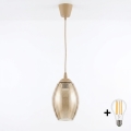 BRILAGI - RETRO GLASS LED pendant on cable 1xE27/60W/230V Ø 17 cm beige/smoked beige