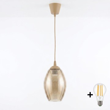 BRILAGI - RETRO GLASS LED pendant on cable 1xE27/60W/230V Ø 17 cm beige/smoked beige