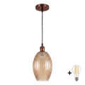 BRILAGI - RETRO GLASS LED Pendant on Cable 1xE27/60W/230V Ø 17 cm Copper/Smoked Beige