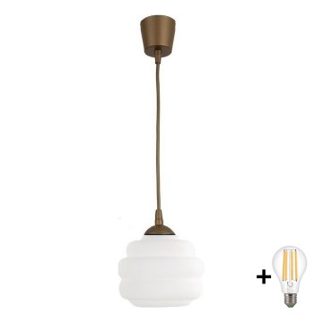 BRILAGI - RETRO GLASS LED pendant on cable 1xE27/60W/230V Ø 20 cm brown/white