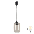 BRILAGI - RETRO GLASS LED Pendant on Cable, 1×E27 (max. 60W) 230V, Ø14 cm, Black/Smoked Grey