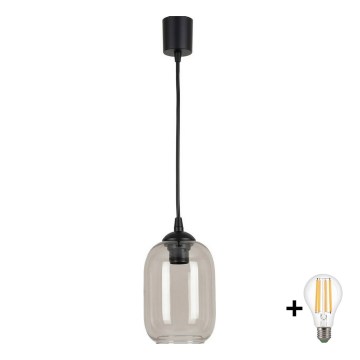 BRILAGI - RETRO GLASS LED Pendant on Cable, 1×E27 (max. 60W) 230V, Ø14 cm, Black/Smoked Grey