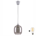 BRILAGI - RETRO GLASS LED pendant on cord 1x E27/60W/230V, Ø 14 cm, silver/smoke gray