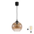 BRILAGI - RETRO GLASS LED Pendant on Cord, 1x E27/60W/230V, Ø 18 cm, Black/Smoked Brown