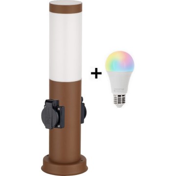 Brilagi - RGBW LED Dimmable Outdoor Lamp with 2 Sockets 1xE27/15W/230V 2700-6500K IP44 40 cm Brown