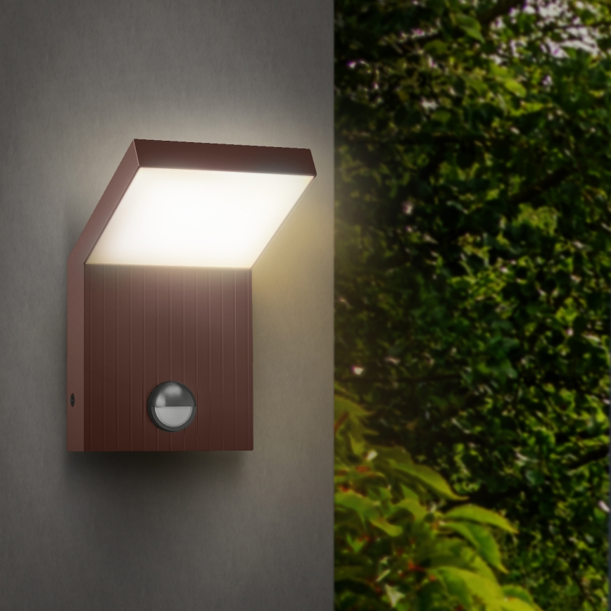Brilagi - RIANO LED Outdoor Wall Light with Sensor, LED 8W/230V, Brown, IP65