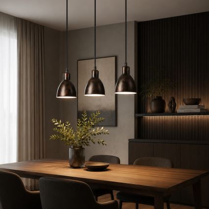 Brilagi - RIDDY Cable-Suspended LED Pendant, 3×E27 (max. 60W), 230V, Copper/Patina