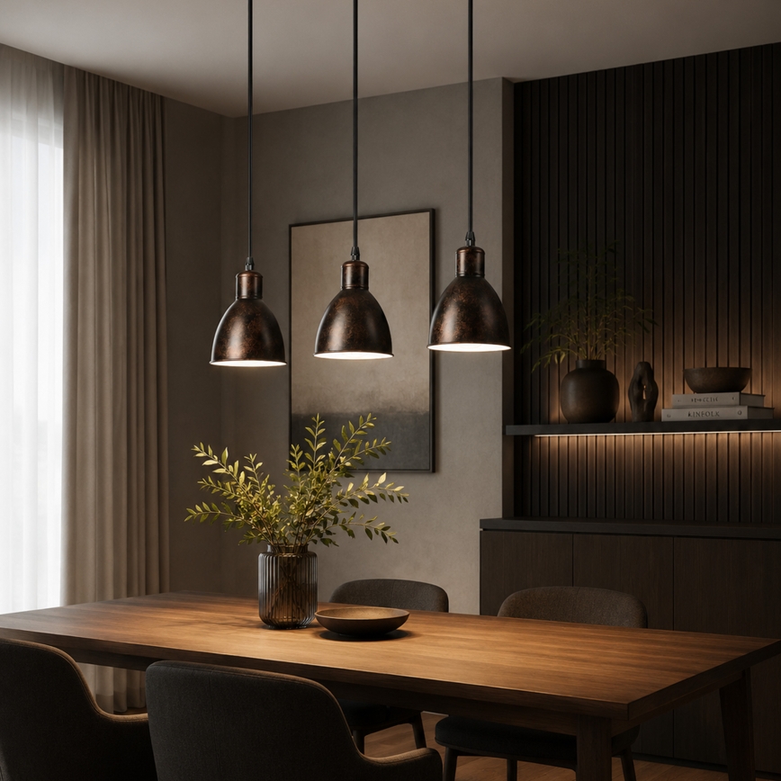 Brilagi - RIDDY Cable-Suspended LED Pendant, 3×E27 (max. 60W), 230V, Copper/Patina