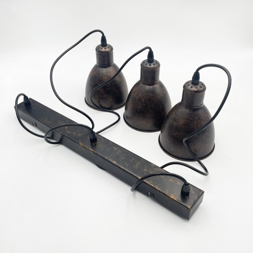 Brilagi - RIDDY Cable-Suspended LED Pendant, 3×E27 (max. 60W), 230V, Copper/Patina
