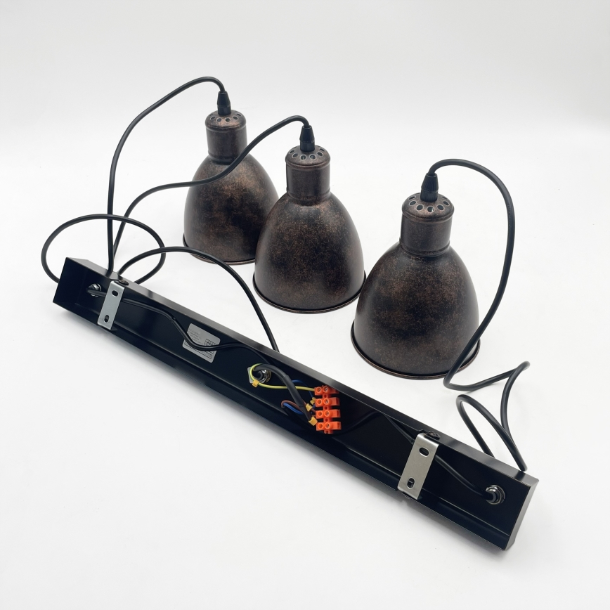 Brilagi - RIDDY Cable-Suspended LED Pendant, 3×E27 (max. 60W), 230V, Copper/Patina