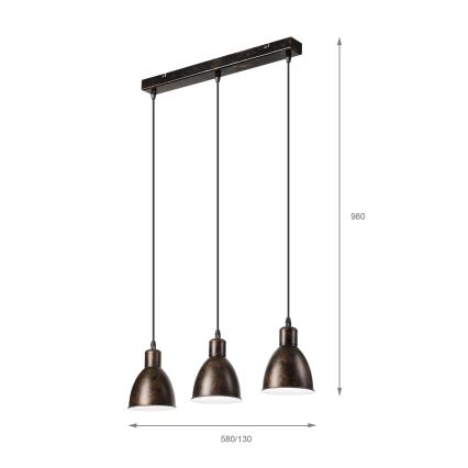 Brilagi - RIDDY Cable-Suspended LED Pendant, 3×E27 (max. 60W), 230V, Copper/Patina