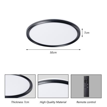 Brilagi - RIVO LED Dimmable Ceiling Light LED/72W/230V 3000–6000K, Black, Ø 50 cm + Remote Control