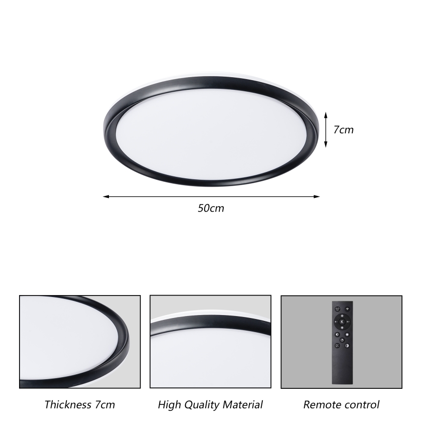 Brilagi - RIVO LED Dimmable Ceiling Light LED/72W/230V 3000–6000K, Black, Ø 50 cm + Remote Control