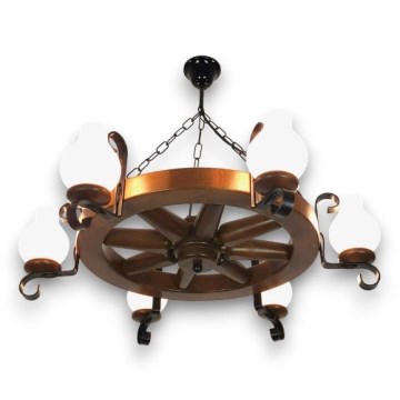 Brilagi - ROATA Chain Chandelier 6xE14/40W/230V Ø 70 cm Beech/Walnut