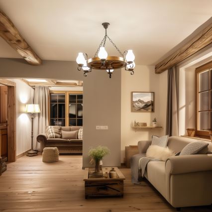 Brilagi - ROATA Chain Chandelier 6xE14/40W/230V Ø 70 cm Beech/Walnut