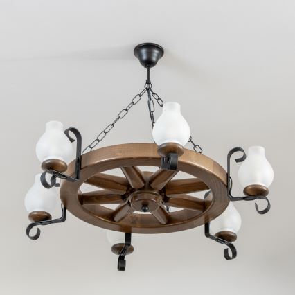 Brilagi - ROATA Chain Chandelier 6xE14/40W/230V Ø 70 cm Beech/Walnut