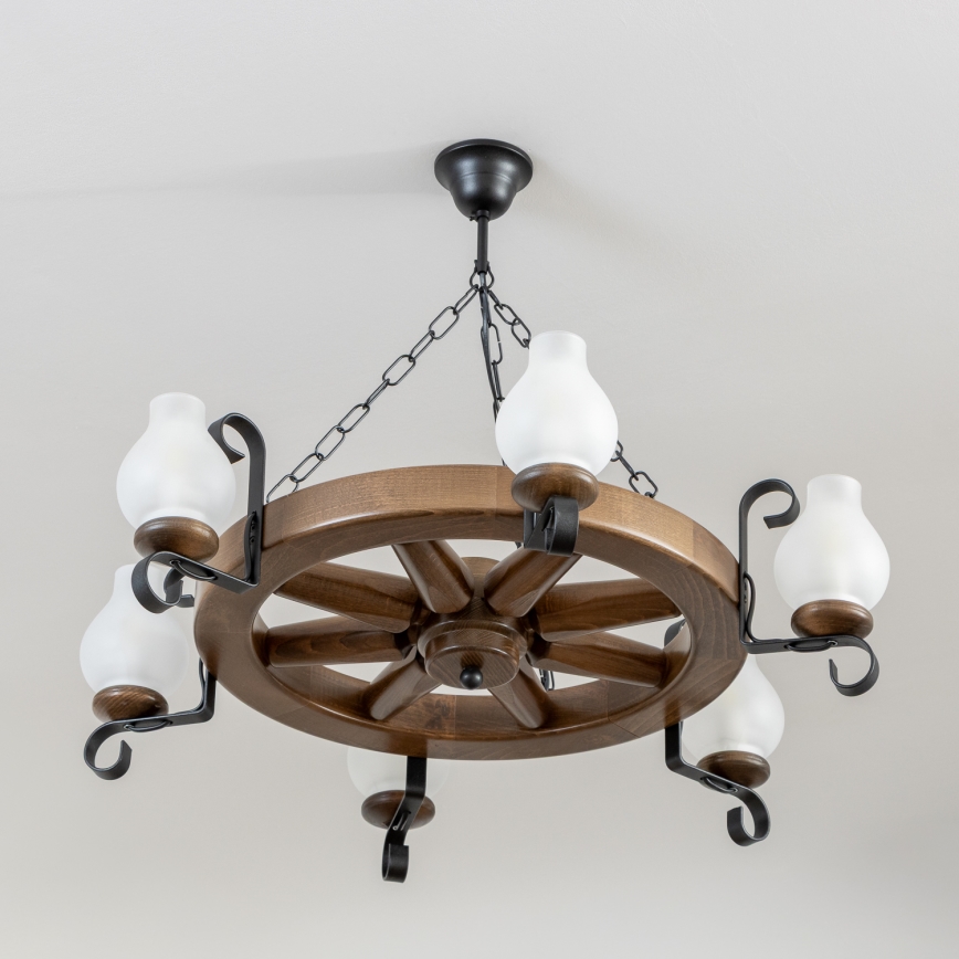 Brilagi - ROATA Chain Chandelier 6xE14/40W/230V Ø 70 cm Beech/Walnut