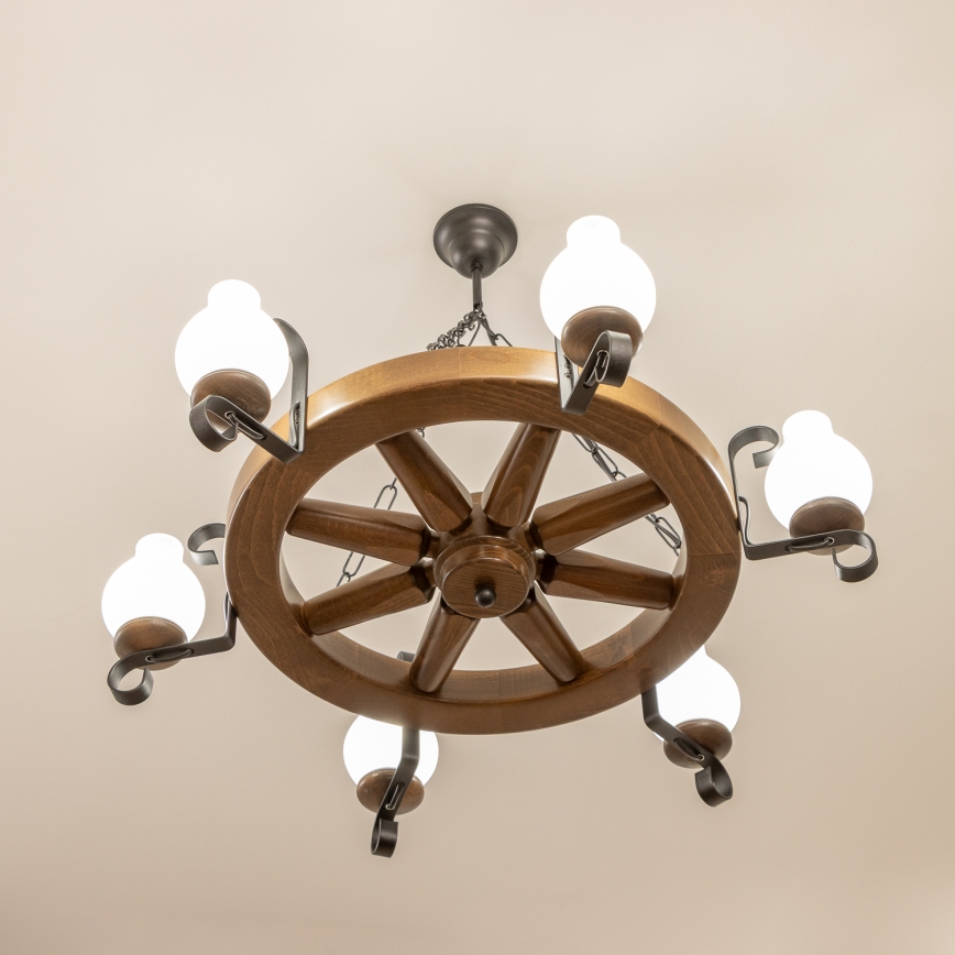 Brilagi - ROATA Chain Chandelier 6xE14/40W/230V Ø 70 cm Beech/Walnut
