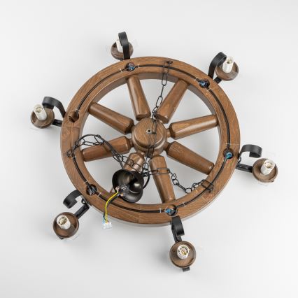 Brilagi - ROATA Chain Chandelier 6xE14/40W/230V Ø 70 cm Beech/Walnut