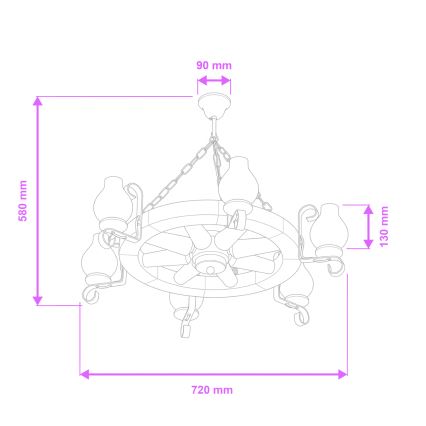 Brilagi - ROATA Chain Chandelier 6xE14/40W/230V Ø 70 cm Beech/Walnut