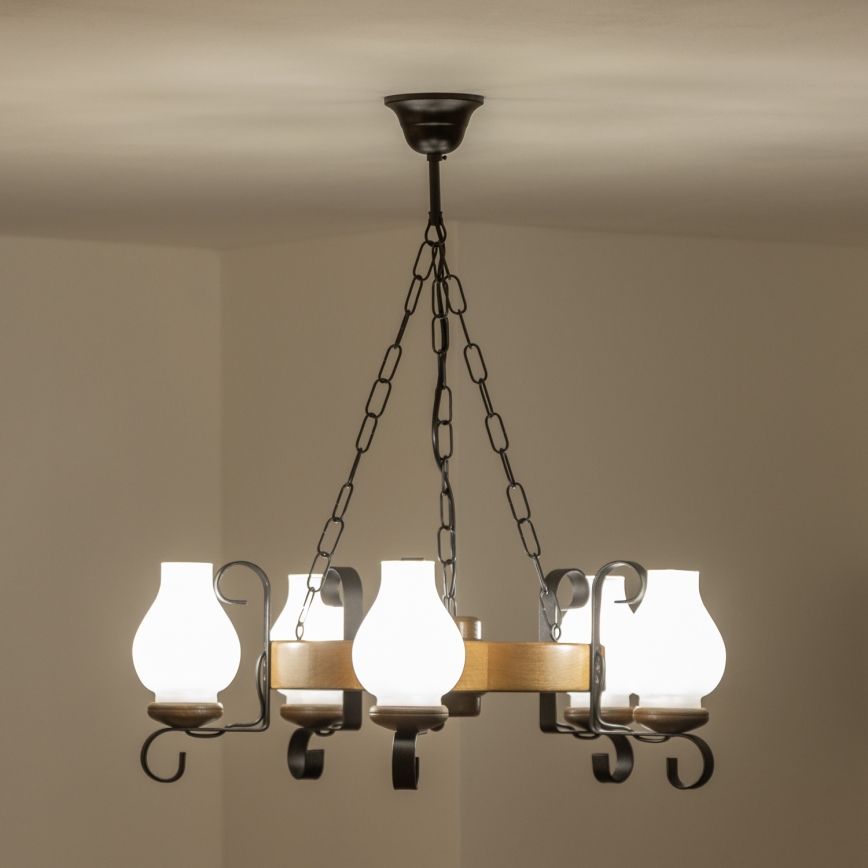 Brilagi - ROATA chain-hung chandelier 5xE14/40W/230V Ø 50 cm beech/walnut