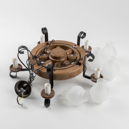 Brilagi - ROATA chain-hung chandelier 5xE14/40W/230V Ø 50 cm beech/walnut