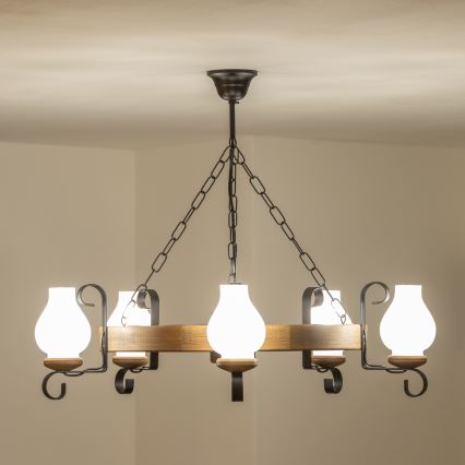 Brilagi - ROATA Chain-hung Chandelier 5xE14/40W/230V Ø 70 cm beech