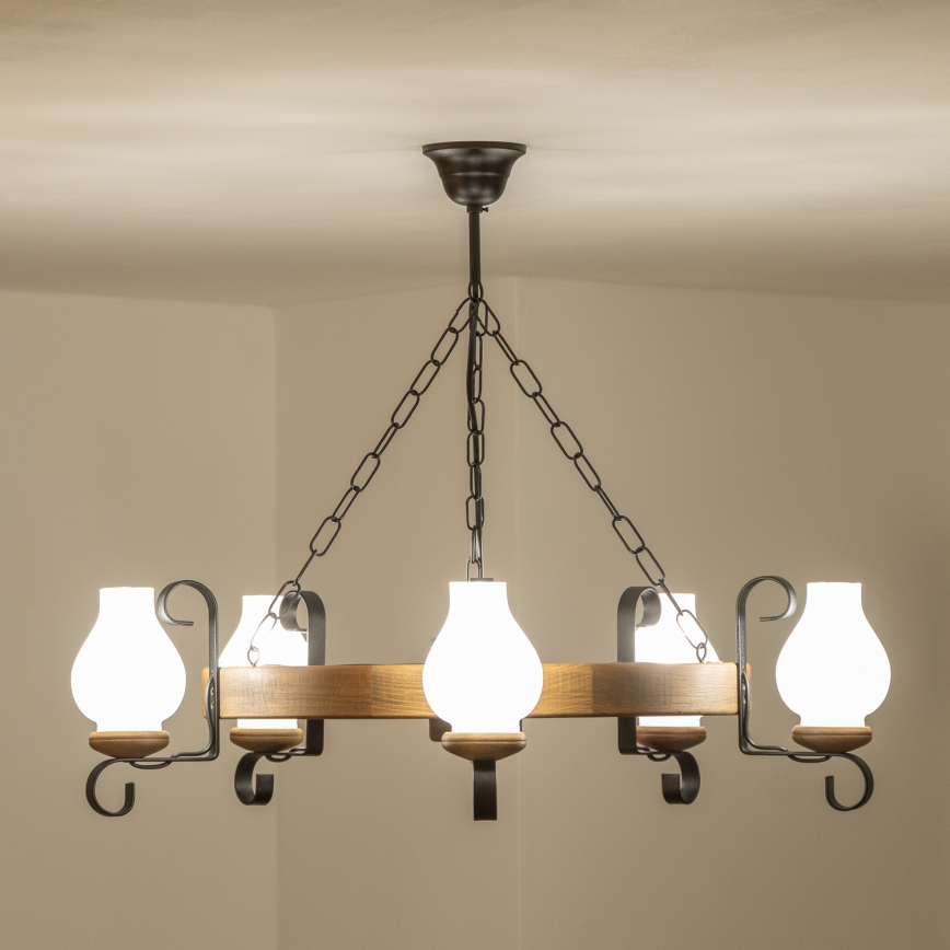 Brilagi - ROATA Chain-hung Chandelier 5xE14/40W/230V Ø 70 cm beech